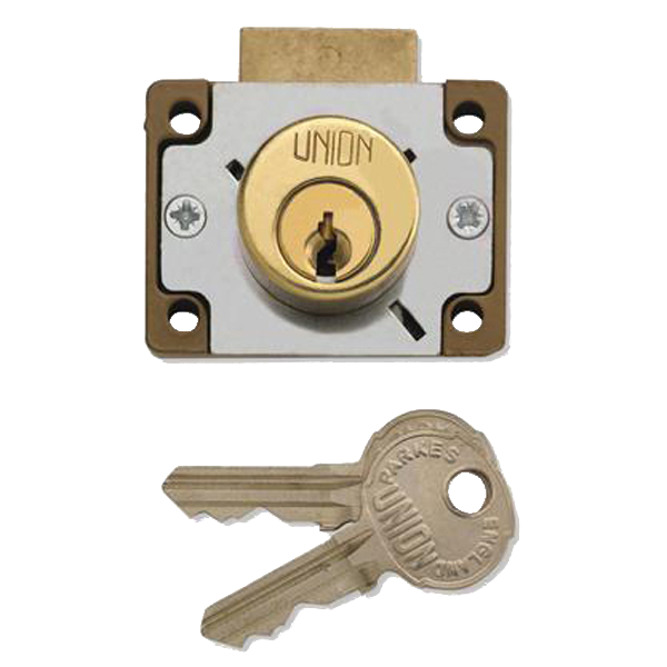 UNION 4147 Cylinder Cupboard / Drawer Lock 44mm Keyed Alike - Polished Lacquered Brass