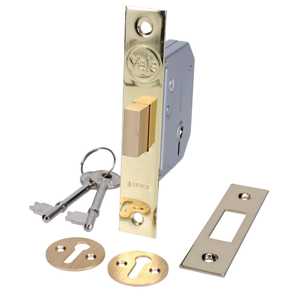 YALE PM322 3 Lever Deadlock 64mm Keyed To Differ - Polished Brass