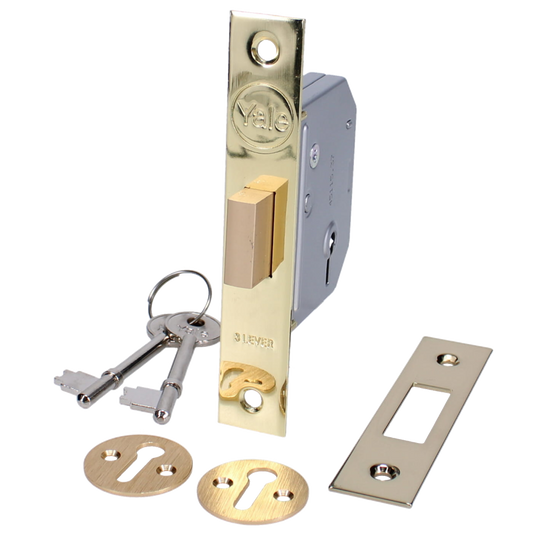 YALE PM322 3 Lever Deadlock 64mm Keyed To Differ - Polished Brass