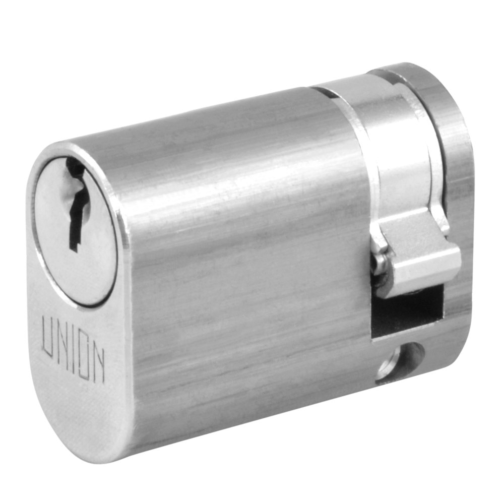 UNION 2x8 Oval Half Cylinder To Suit 2332 Oval Profile Nightlatches 40mm 30/10 Keyed To Differ - Satin Chrome