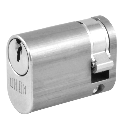 UNION 2x8 Oval Half Cylinder To Suit 2332 Oval Profile Nightlatches 40mm 30/10 Keyed To Differ - Satin Chrome