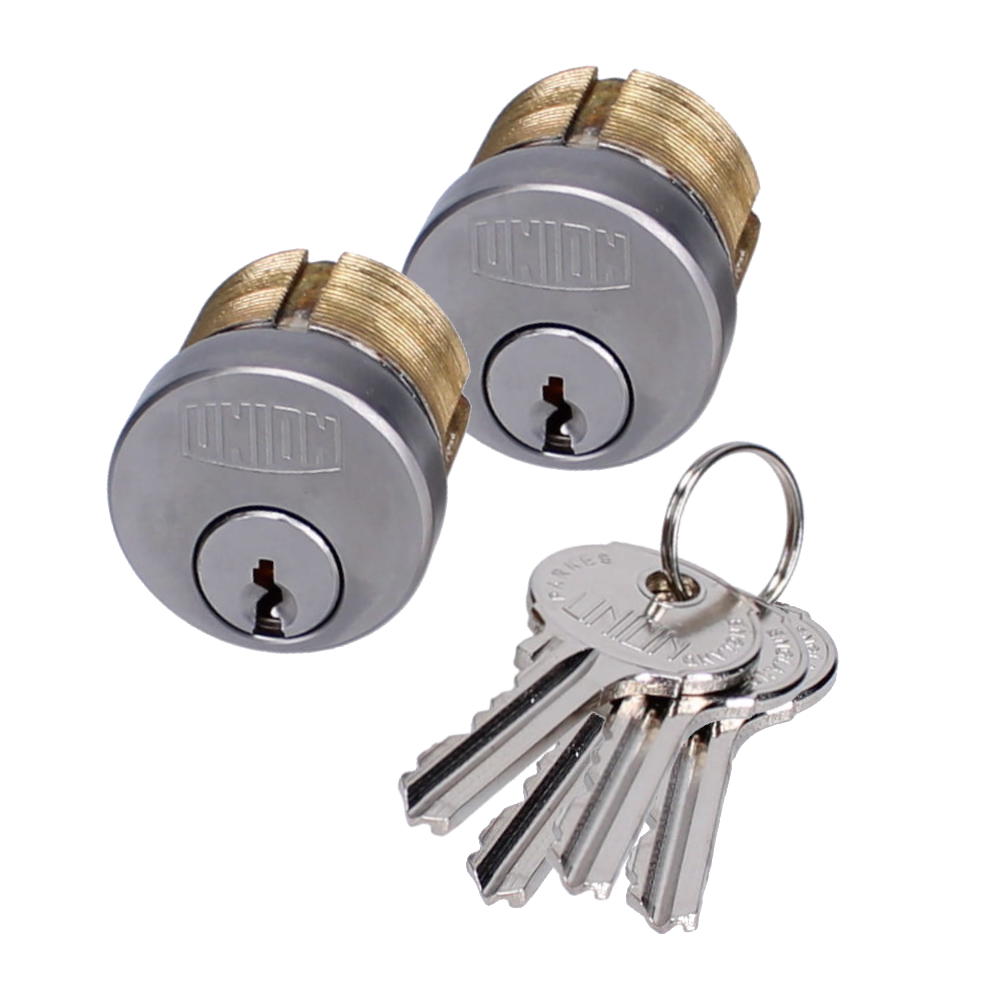 UNION 2X11 Screw-In Cylinder Keyed To Differ Pair 4 keys - Satin Chrome