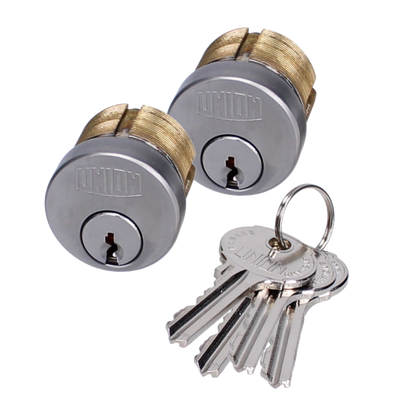 UNION 2X11 Screw-In Cylinder Keyed To Differ Pair 4 keys - Satin Chrome