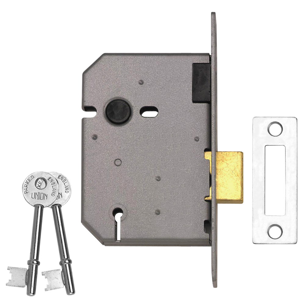 UNION 2157 3 Lever Deadlock 75mm Keyed To Differ - Satin Chrome