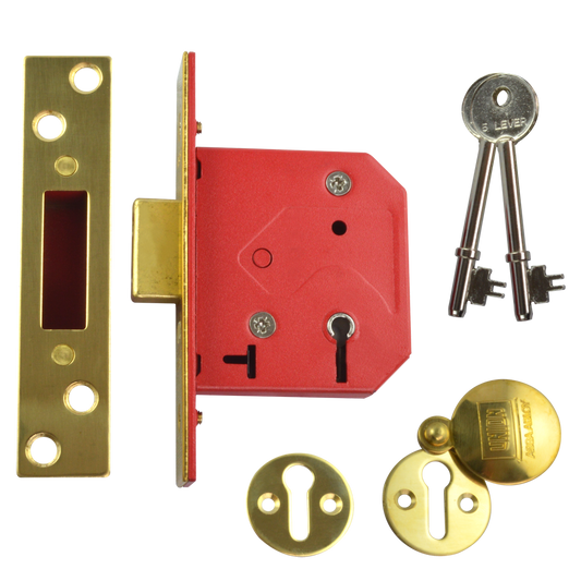 UNION 2101 5 Lever Deadlock 64mm Keyed To Differ - Polished Lacquered Brass