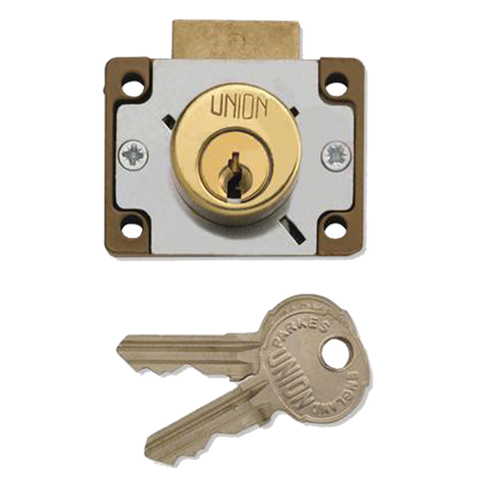 UNION 4147 Cylinder Cupboard / Drawer Lock 44mm Keyed To Differ - Polished Lacquered Brass