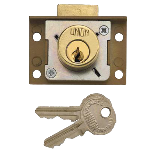 UNION 4137 Cylinder Cupboard / Drawer Lock 50mm Keyed To Differ - Polished Lacquered Brass