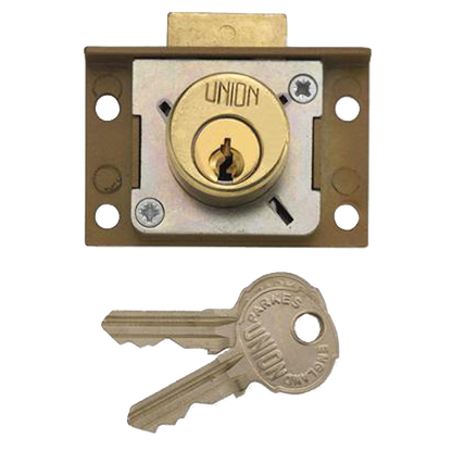 UNION 4137 Cylinder Cupboard / Drawer Lock 50mm Keyed To Differ - Polished Lacquered Brass