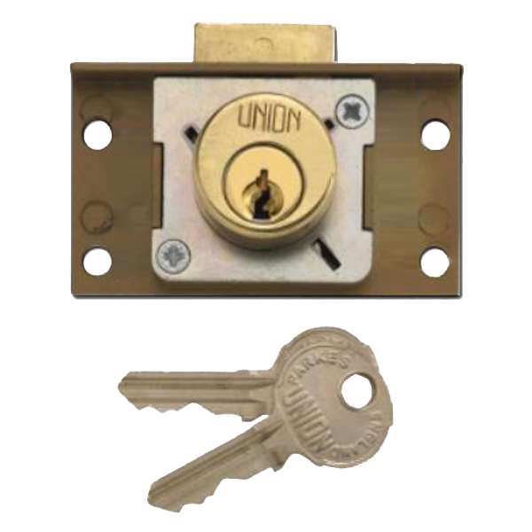 UNION 4137 Cylinder Cupboard / Drawer Lock 64mm Keyed To Differ - Polished Lacquered Brass