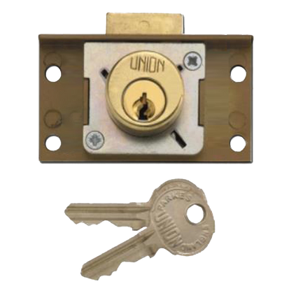 UNION 4137 Cylinder Cupboard / Drawer Lock 64mm Keyed To Differ - Polished Lacquered Brass