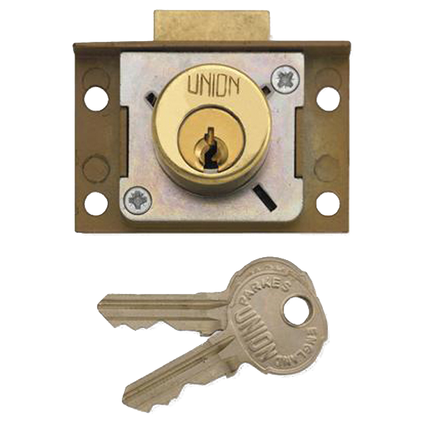 UNION 4138 Cylinder Springbolt Cupboard / Till Lock 50mm Keyed To Differ - Polished Lacquered Brass