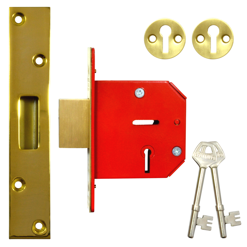 Worral 8852 5 Lever Deadlock 75mm Keyed To Differ - Polished Brass