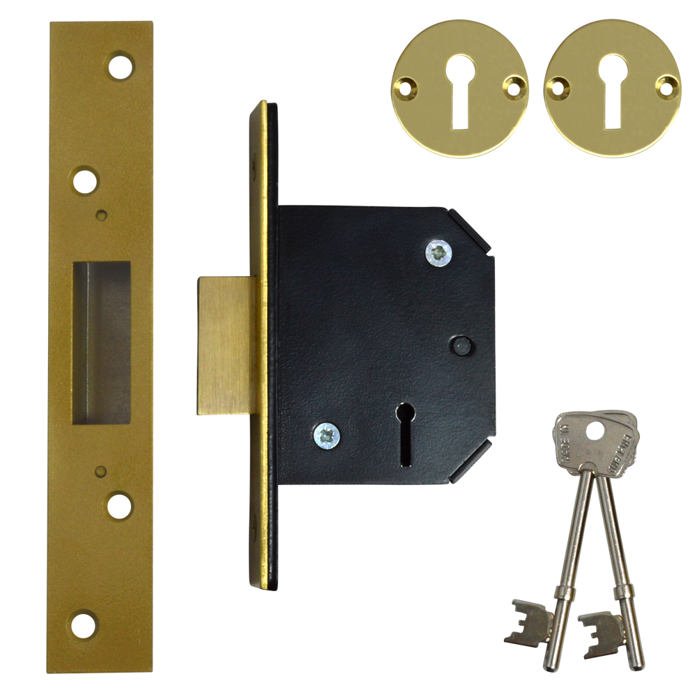 WILLENHALL LOCKS M1 5 Lever Deadlock 64mm Keyed Alike - Polished Brass