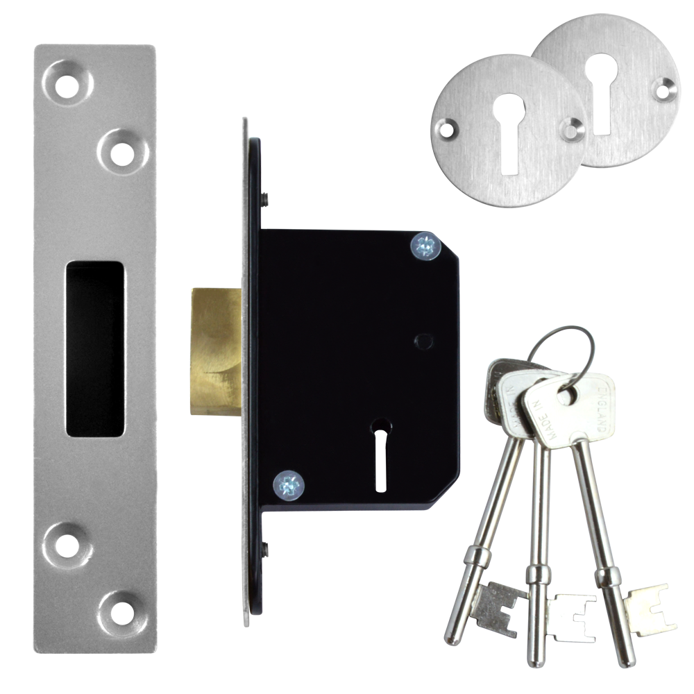 WILLENHALL LOCKS M8 5 Lever Deadlock 50mm Keyed To Differ - Satin Chrome