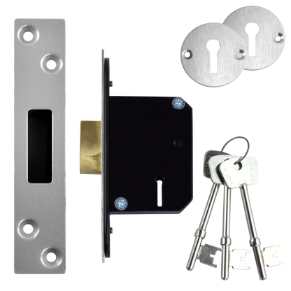 WILLENHALL LOCKS M8 5 Lever Deadlock 50mm Keyed To Differ - Satin Chrome