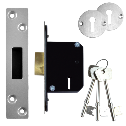 WILLENHALL LOCKS M8 5 Lever Deadlock 50mm Keyed To Differ - Satin Chrome