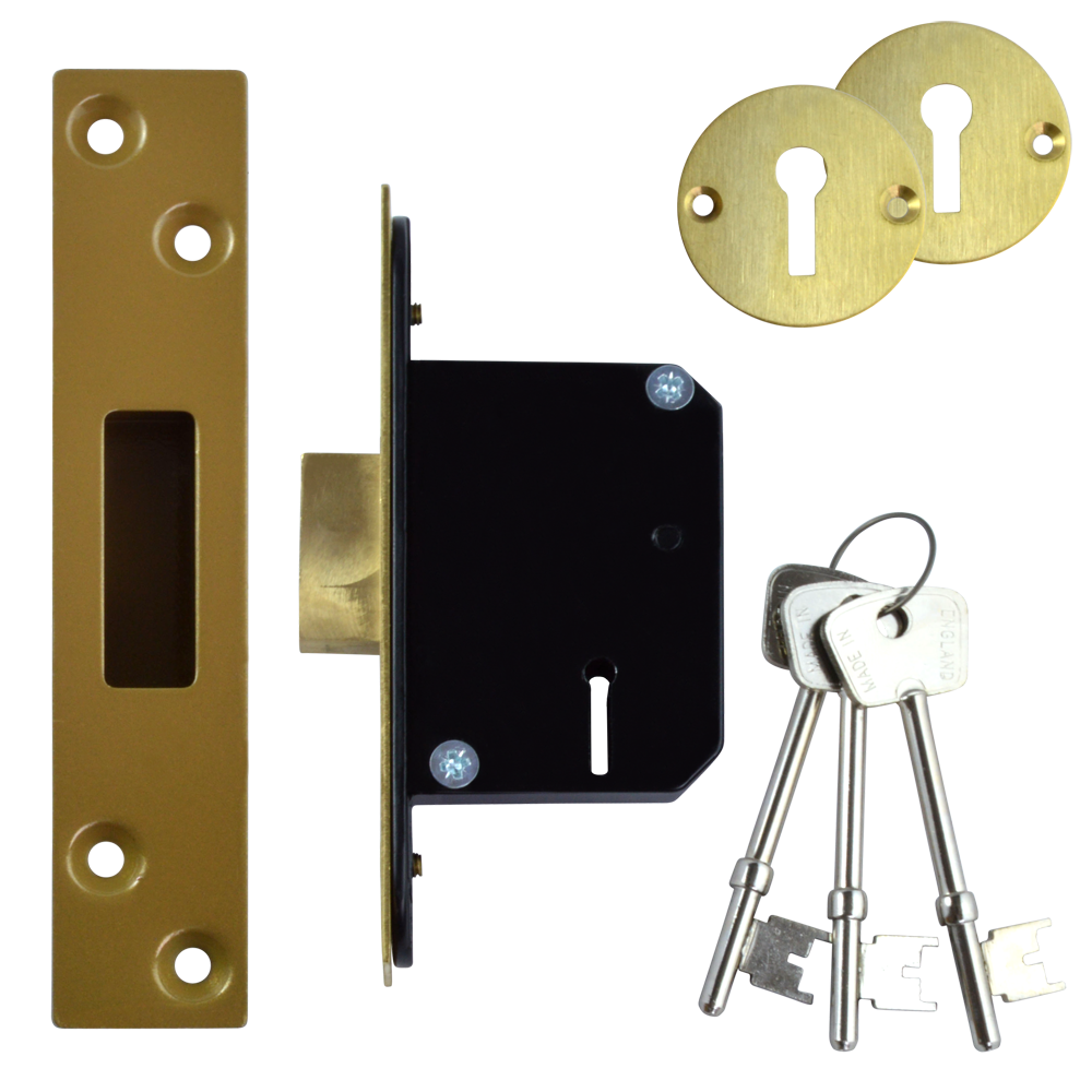 WILLENHALL LOCKS M8 5 Lever Deadlock 50mm Keyed Alike - Polished Brass