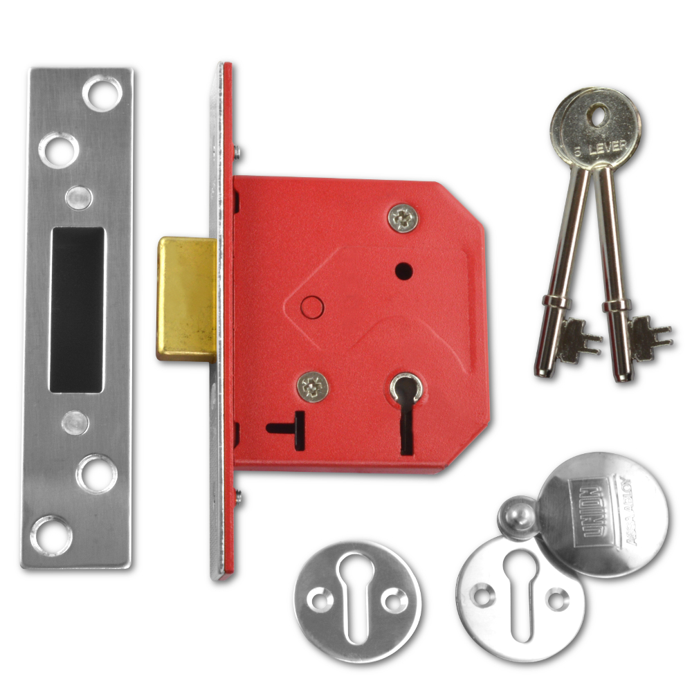 UNION 2101 5 Lever Deadlock 64mm Keyed Alike - Satin Chrome