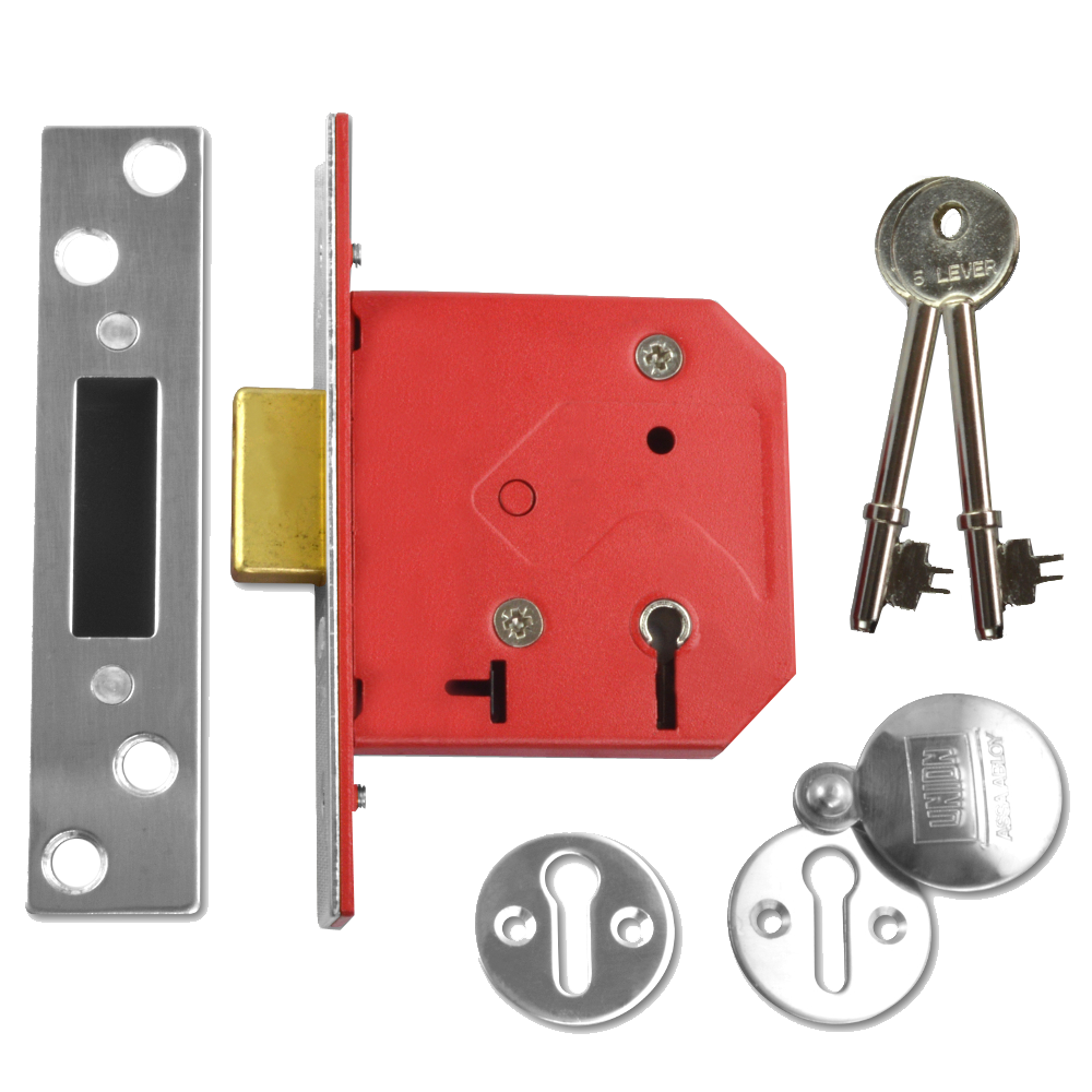 UNION 2101 5 Lever Deadlock 75mm Keyed Alike - Satin Chrome