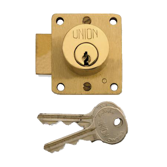 UNION 4110 Cylinder Straight Cupboard Lock 50mm Keyed To Differ - Polished Lacquered Brass