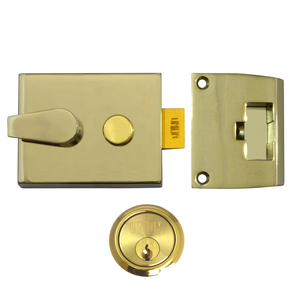 UNION 1026, 1027 & 1028 Non-Deadlocking Nightlatch 1028 60mm Case Cyl Pro - Polished Lacquered Brass