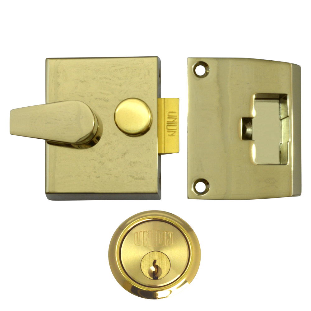 UNION 1026, 1027 & 1028 Non-Deadlocking Nightlatch 1027 40mm Case Cyl Pro - Polished Lacquered Brass