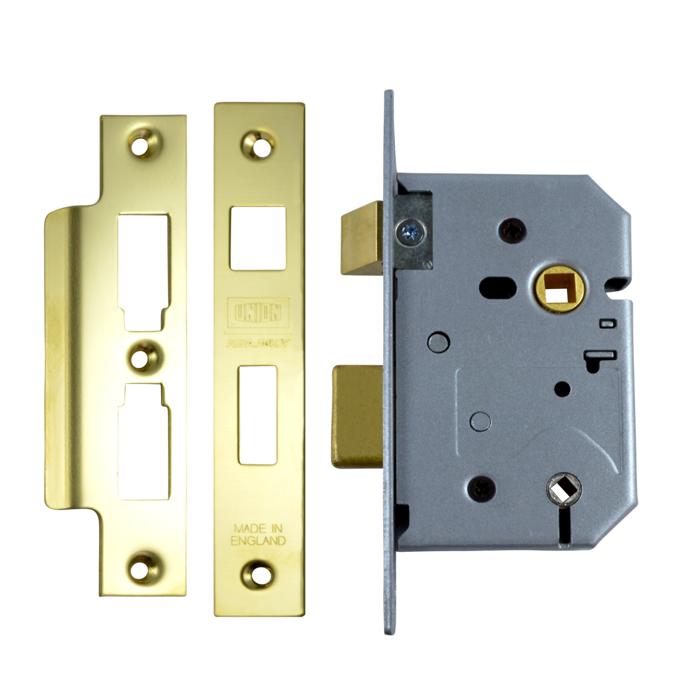 UNION 2226 Mortice Bathroom Lock 64mm - Polished Lacquered Brass