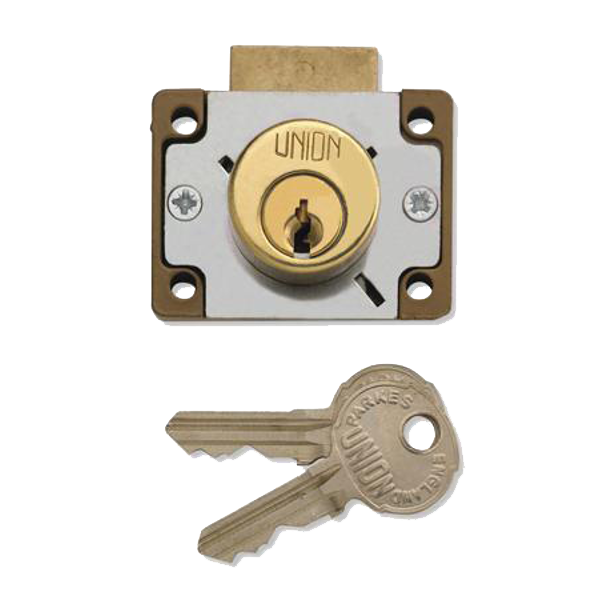 UNION 4148 Cylinder Springbolt Cupboard / Till Lock 44mm Keyed Alike - Polished Lacquered Brass