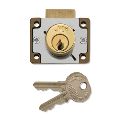 UNION 4148 Cylinder Springbolt Cupboard / Till Lock 44mm Keyed Alike - Polished Lacquered Brass