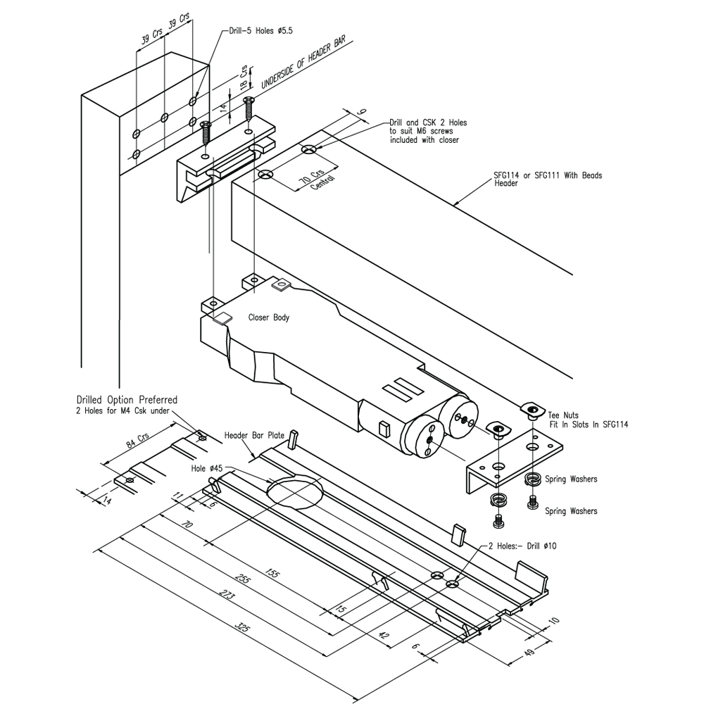 ALPRO PRO50 Medium Duty Transom Door Closer C/W Pivot & Arm (Extended Spindle 17mm)