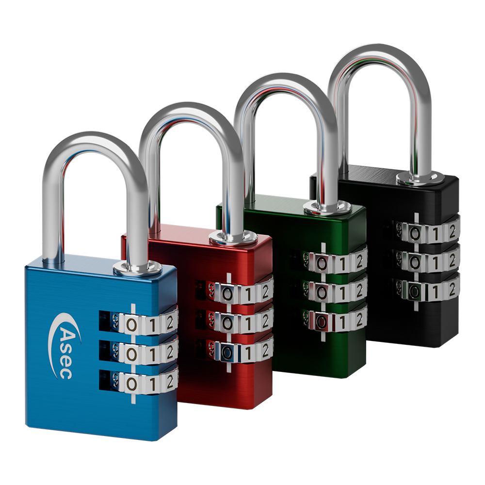 ASEC Coloured Aluminium Open Shackle Combination Padlock 30mm Pro 1 x Random Colour Supplied - Assorted Colours