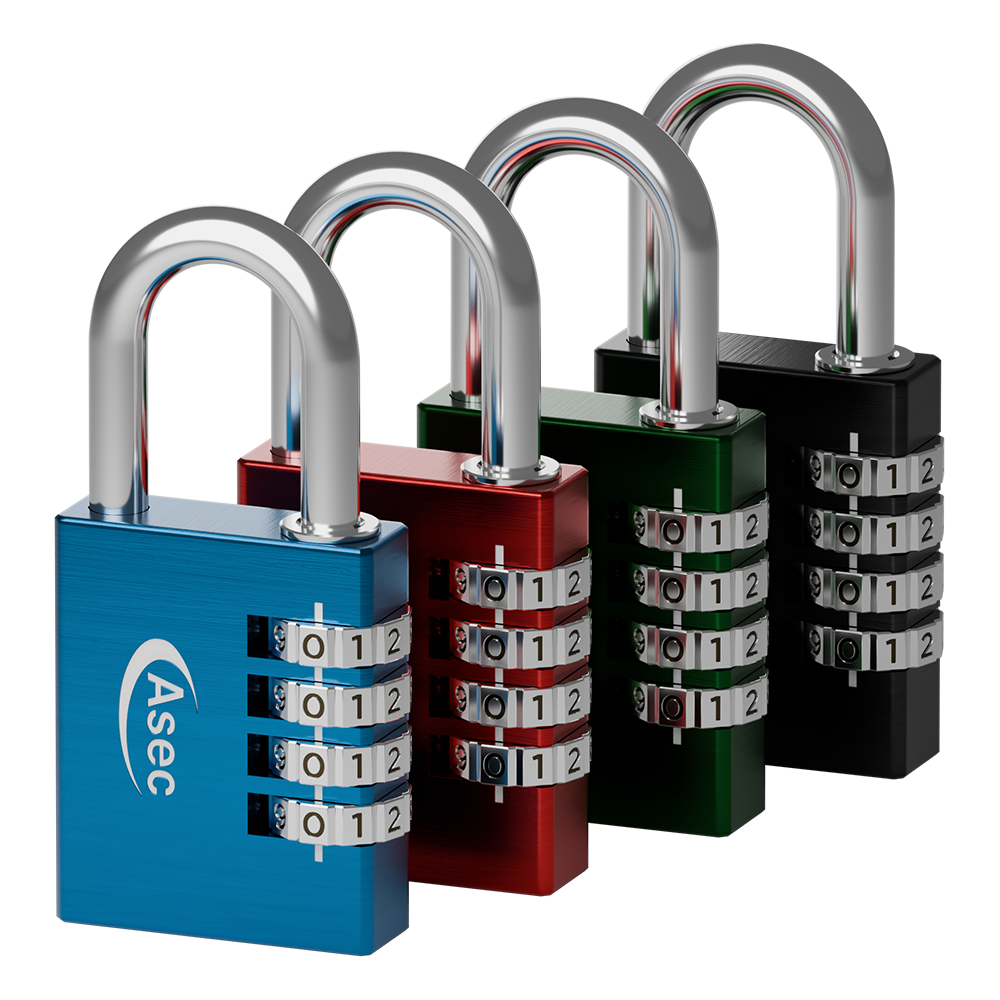 ASEC Coloured Aluminium Open Shackle Combination Padlock 40mm Pro 1 x Random Colour Supplied - Assorted Colours