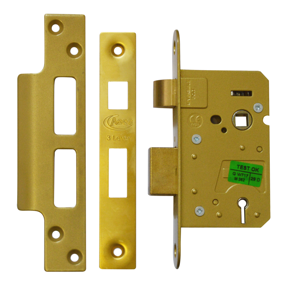 ASEC 3 Lever Sashlock 64mm Keyed To Differ - Polished Brass