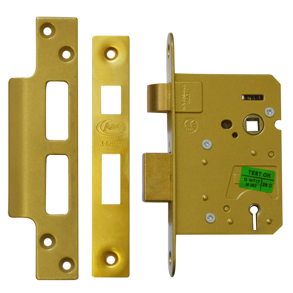 ASEC 3 Lever Sashlock 76mm Keyed To Differ - Polished Brass