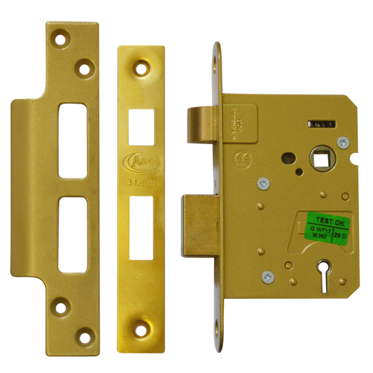 ASEC 3 Lever Sashlock 76mm Keyed To Differ Pro - Polished Brass