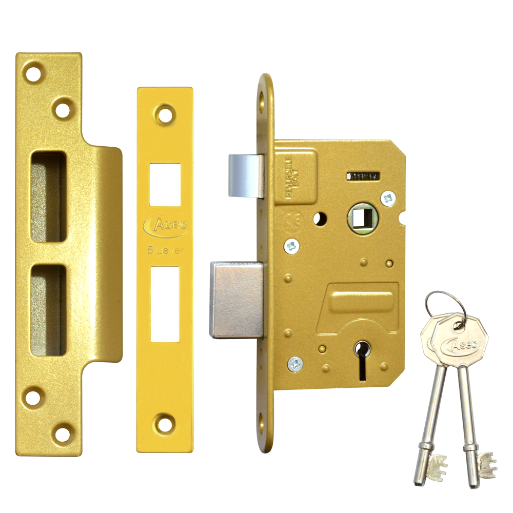 ASEC 5 Lever Sashlock 64mm Keyed To Differ - Polished Brass