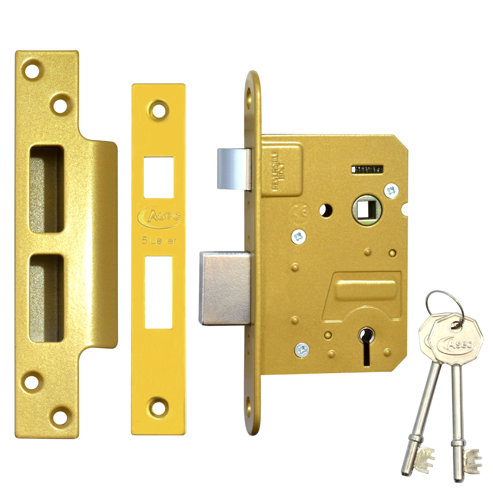 ASEC 5 Lever Sashlock 76mm Keyed To Differ - Polished Brass