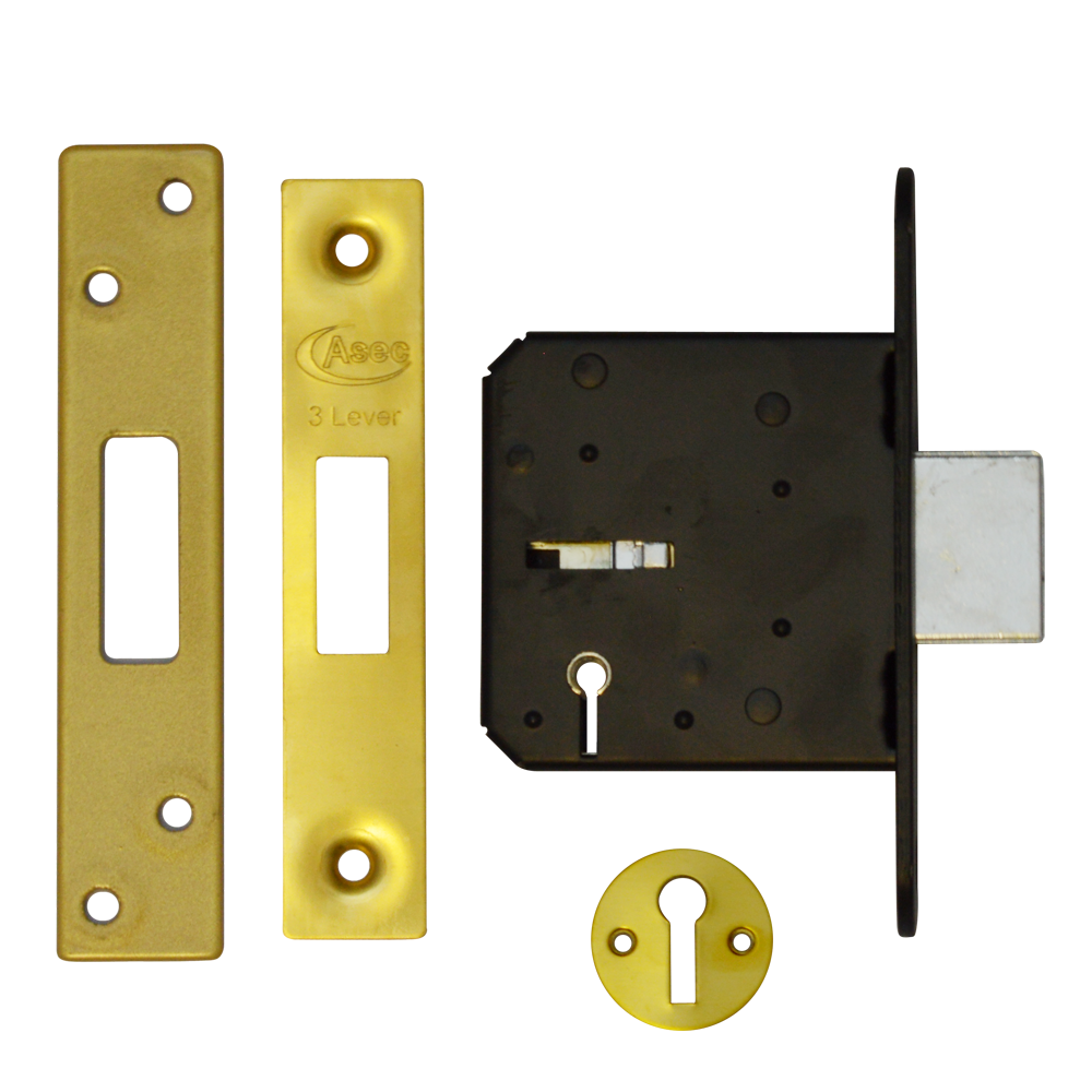 ASEC 3 Lever Deadlock 76mm Keyed To Differ - Polished Brass