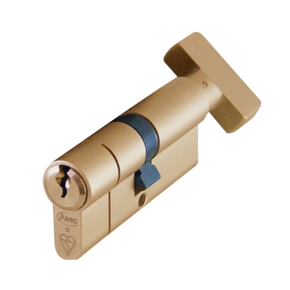 ASEC Kite BS 1 Star Kitemarked Euro Key & Turn Cylinder 70mm 35/T35 30/10/T30 Keyed To Differ Pro - Satin Brass