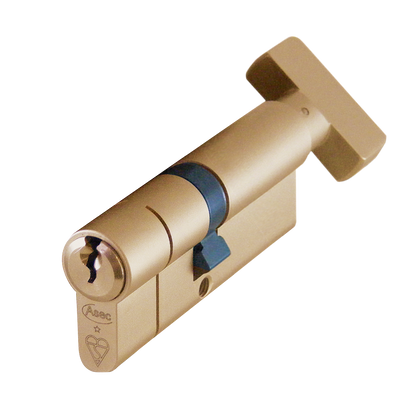 ASEC Kite BS 1 Star Kitemarked Euro Key & Turn Cylinder 75mm 35/T40 30/10/T35 Keyed To Differ Pro - Satin Brass