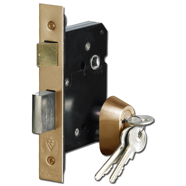 ASEC BS3621 Double Euro Mortice Sashlock 76mm Keyed To Differ - Polished Brass