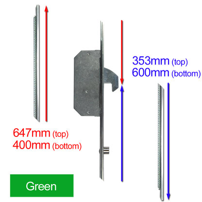 ASEC Modular Repair Lock Locking Point Extensions (UPVC Door) - 2 Hook & 2 Roller Green Supplied With Keeps