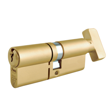 ASEC Kite Elite 3 Star Snap Resistant Euro Key & Turn Cylinder 80mm 40Ext/T40 35/10/35T Keyed To Differ PB Pro - Satin Brass