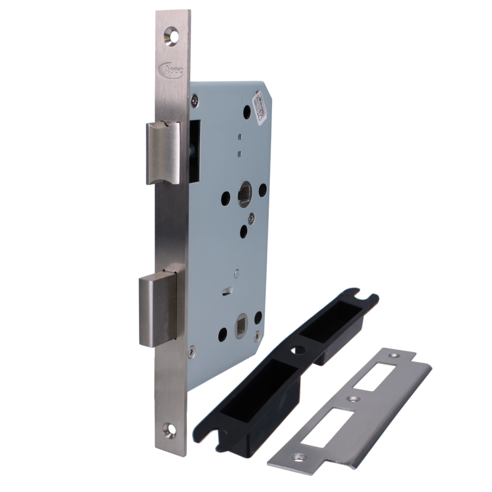 ASEC DIN Standard Mortice Bathroom Lock 60mm Square - Stainless Steel