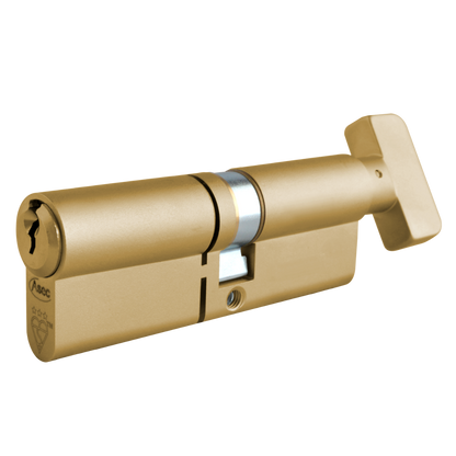 ASEC Kite Elite 3 Star Snap Resistant Euro Key & Turn Cylinder 100mm 55Ext/T45 50/10/40T Keyed To Differ Pro - Satin Brass