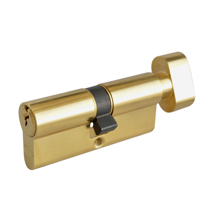 ASEC 6-Pin Euro Key & Turn Cylinder 70mm 35/T35 30/10/T30 Keyed To Differ Pro - Polished Brass