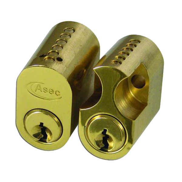 ASEC 6-Pin Scandinavian Oval External / Internal Cylinder Keyed To Differ Pro - Polished Brass