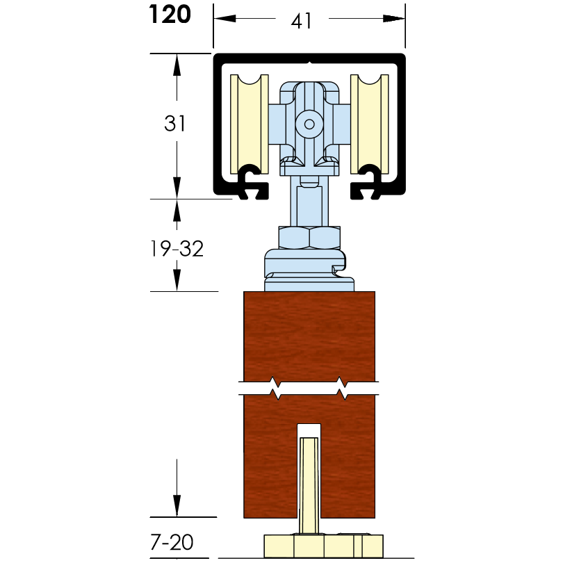 ASEC Single Run Sliding Door Gear 2000mm Up to 120Kg