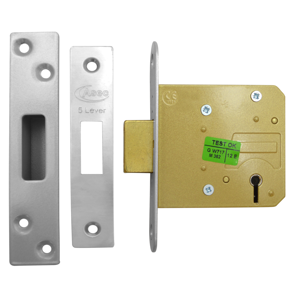 ASEC 5 Lever Deadlock 76mm Keyed To Differ Pro - Stainless Steel