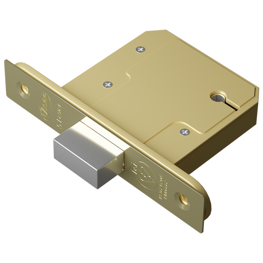 ASEC BS 5 Lever British Standard Deadlock 76mm Keyed To Differ - Polished Brass